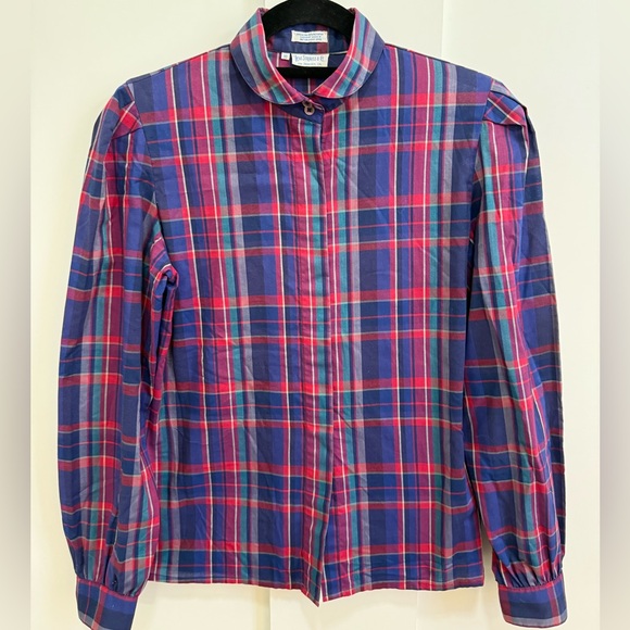 Vintage Levi Strauss & Co. Levi’s Plaid 70’s-80’s Round Collar Retro Puff Sleeve - Picture 2 of 7